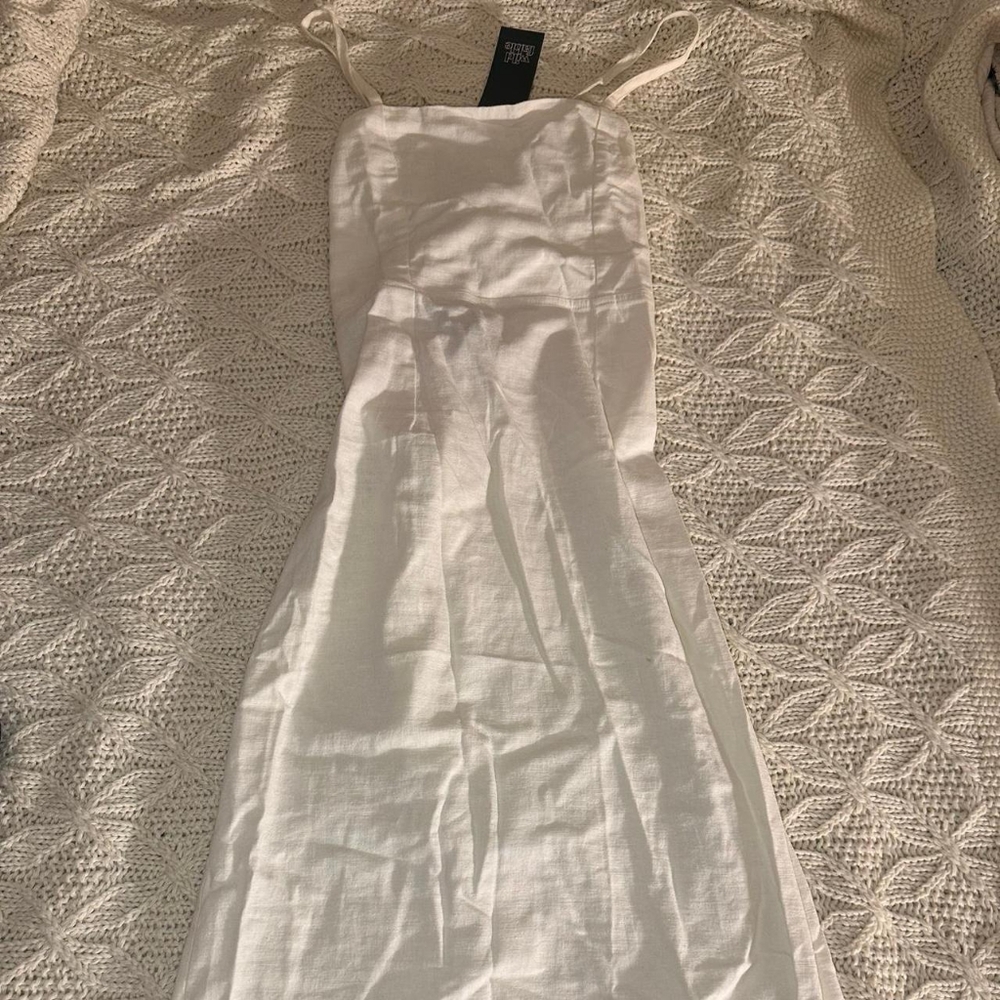 Wild Fable Women's Cream Linen Backless Lace-Up Dress
